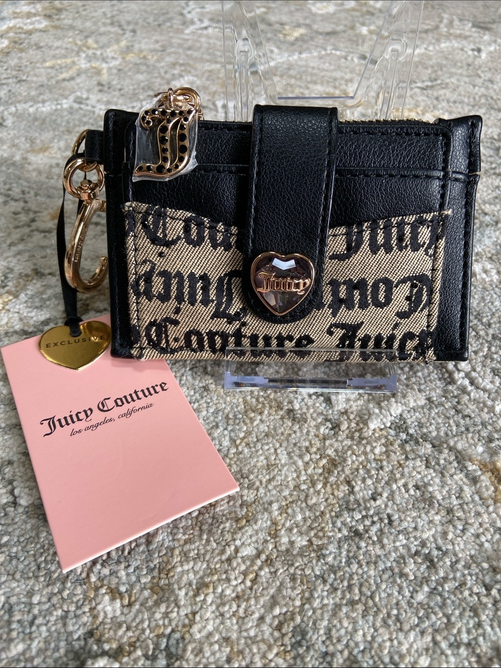 Juicy Couture Black and Beige Logo Wallet with Gold Heart Accent